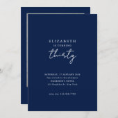 Navy Blue Modern Thirty Photo Birthday Party Kaart (Voorkant / Achterkant)