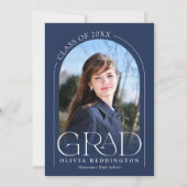 Navy Blue Modern Typography 2 Photo Arch Afstudeer Aankondiging (Voorkant)