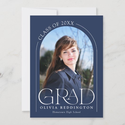 Navy Blue Modern Typography 2 Photo Arch Afstudeer Aankondiging (Voorkant)