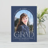 Navy Blue Modern Typography 2 Photo Arch Afstudeer Aankondiging (Staand voorkant)