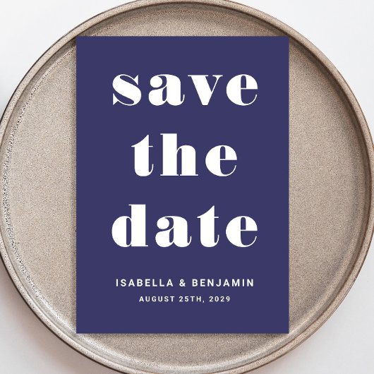 Navy Blue Modern Typography Wedding Save The Date