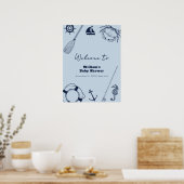 Navy Blue Modern Vissen Boy Baby shower Welkom Poster (Keuken)