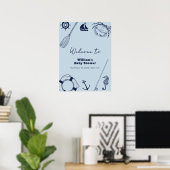 Navy Blue Modern Vissen Boy Baby shower Welkom Poster (Thuiskantoor)
