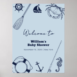 Navy Blue Modern Vissen Boy Baby shower Welkom Poster