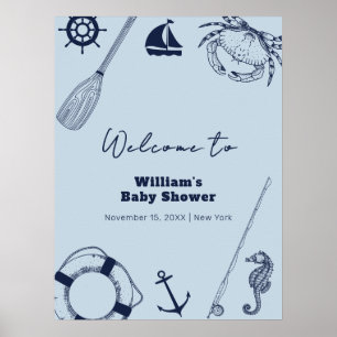 Navy Blue Modern Vissen Boy Baby shower Welkom Poster