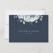 Navy Blue Modern Waterverf Floral Wedding RSVP Kaartje (Achterkant)