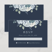 Navy Blue Modern Waterverf Floral Wedding RSVP Kaartje (Voorkant / Achterkant)