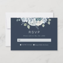 Navy Blue Modern Waterverf Floral Wedding