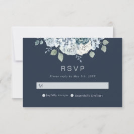 Navy Blue Modern Waterverf Floral Wedding RSVP Kaartje