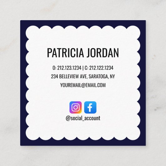 Navy Blue Modern Wave Simple Social Media Icon Vierkante Visitekaartje (Achterkant)