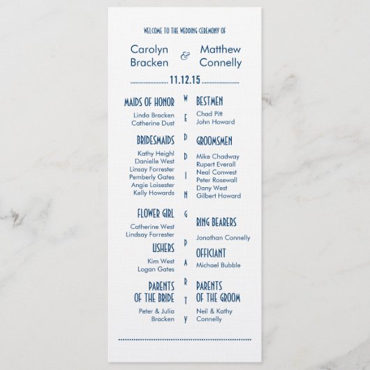 Navy Blue Modern Wedding Ceremony Program Programmakaart (Voorkant)
