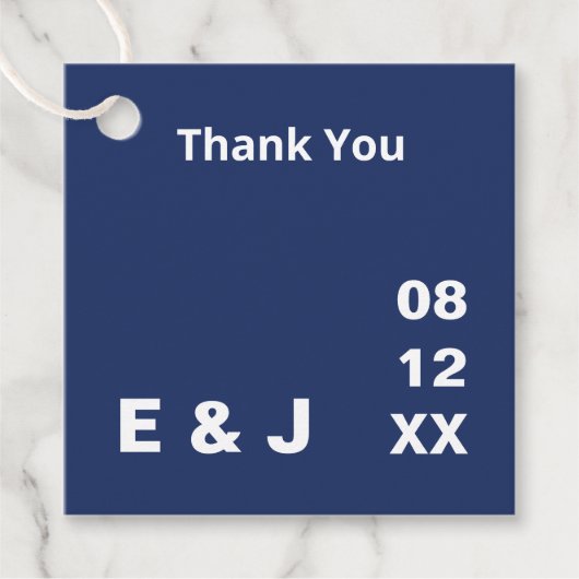 Navy Blue Modern Wedding Favoriete Labels (Voorkant)