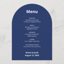 Navy Blue Modern Wedding Menu Kaart