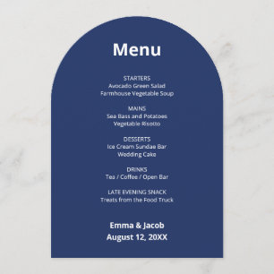 Navy Blue Modern Wedding Menu Kaart