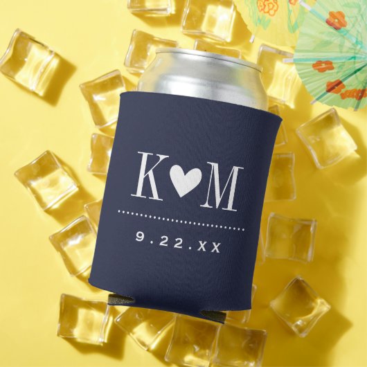 Navy Blue Modern Wedding Monogram Blikjeskoeler (Insitu Zomer)