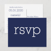 Navy Blue Modern Wedding RSVP Briefkaarten (Voorkant / Achterkant)