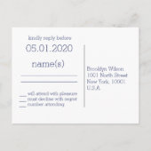Navy Blue Modern Wedding RSVP Briefkaarten (Achterkant)