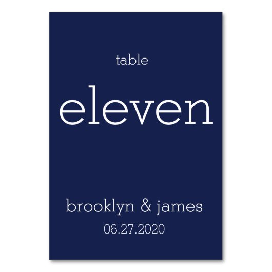 Navy Blue Modern Wedding Table Numbers Kaart (Voorkant)