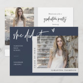 Navy Blue Modern Ze deed het Afstudeerder Foto Kaart (Voorkant / Achterkant)