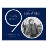 Navy Blue Moderne Foto 90e Verjaardag Welkom Teken Perfect Poster (Voorkant)