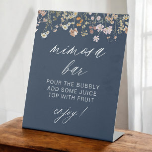 Navy Blue Moderne Minimalistische Bruids Mimosa Ba Reclamebord Met Voetstuk