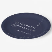 Navy Blue Moderne Minimalistische Monogram Huwelij Papieren Bordje (Gekanteld)