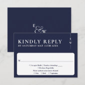 Navy Blue Moderne Minimalistische Monogram Huwelij RSVP Kaartje (Voorkant / Achterkant)