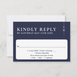 Navy Blue Moderne Minimalistische Monogram Huwelij RSVP Kaartje