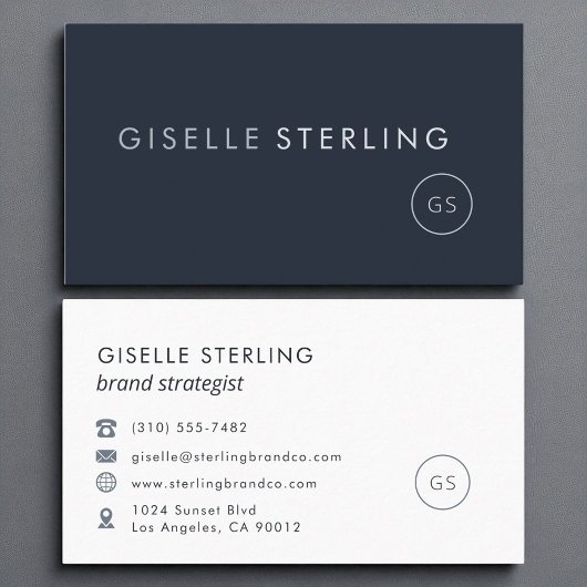 Navy Blue Moderne Minimalistische Monogram Luxe Visitekaartje