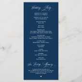 Navy Blue Moderne Script All-in-One Trouwkaart Programmakaart (Achterkant)