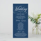 Navy Blue Moderne Script All-in-One Trouwkaart Programmakaart (Staand voorkant)