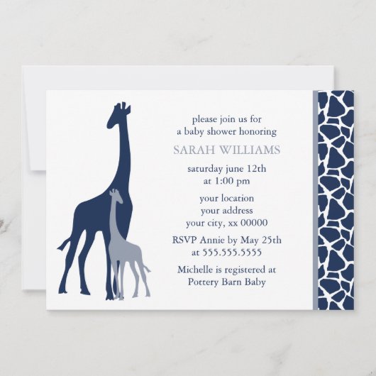 Navy Blue Mom en Baby Giraffe Baby shower Kaart (Voorkant)