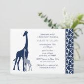 Navy Blue Mom en Baby Giraffe Baby shower Kaart (Staand voorkant)