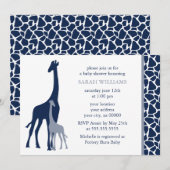 Navy Blue Mom en Baby Giraffe Baby shower Kaart (Voorkant / Achterkant)