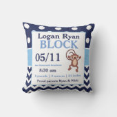 Navy Blue Monkey Baby Announcement Pillow Kussen (Voorkant)