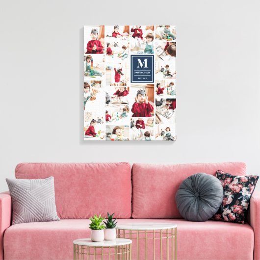 Navy Blue Monogram 19 Afbeeldingen Fotocollage Canvas Afdruk (Insitu (Woonkamer))