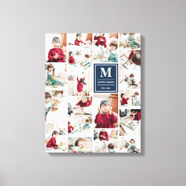 Navy Blue Monogram 19 Afbeeldingen Fotocollage Canvas Afdruk