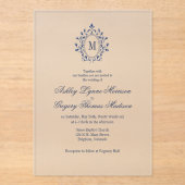Navy Blue Monogram Acrylic Wedding Invitation Acryl Uitnodigingen (Voorkant)