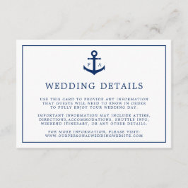 Navy Blue Monogram Anchor Nautical Wedding Informatiekaartje