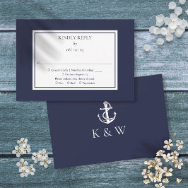 Navy Blue Monogram Anchor Nautical Wedding RSVP Kaartje