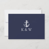 Navy Blue Monogram Anchor Nautical Wedding RSVP Kaartje (Achterkant)
