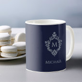 Navy Blue Monogram  Antiek Crest & Naam Koffiemok