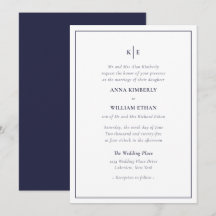 Navy Blue Monogram - Bride Wedding Invitations