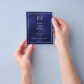 Navy blue monogram budget wedding Save the Date  Flyer (Hand)