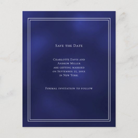 Navy blue monogram budget wedding Save the Date Flyer (Achterkant)