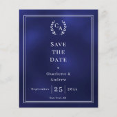 Navy blue monogram budget wedding Save the Date  Flyer (Voorkant)