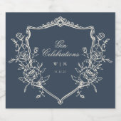 Navy Blue Monogram Crest Classic Elegant Wedding Likeurfles Etiket (Enkel label)