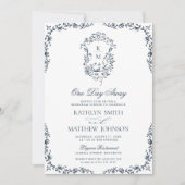 Navy Blue Monogram Crest op een dag afstand Kaart (Voorkant)