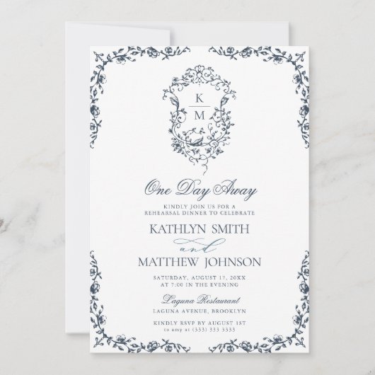 Navy Blue Monogram Crest op een dag afstand Kaart (Voorkant)