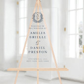 Navy Blue Monogram Crest Wedding Welkomstbord Acryl Bord